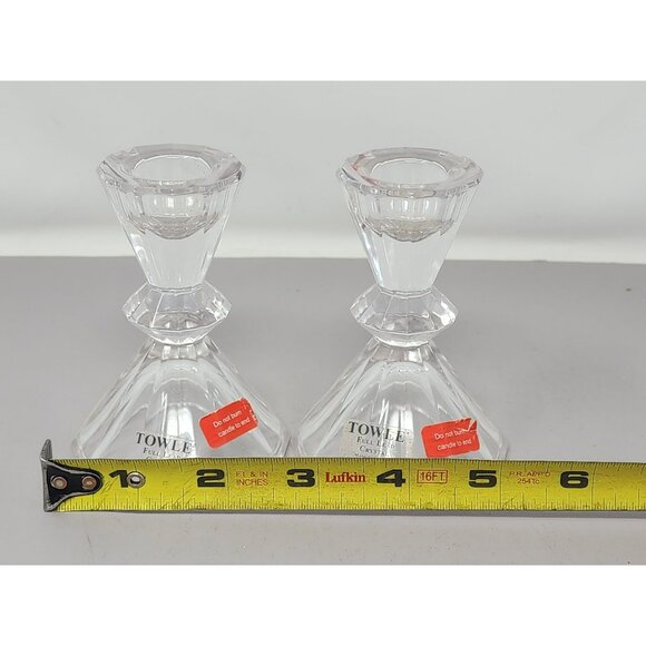 Vintage Towle Pair‎ Of Fine Lead Crystal Taper Candle Holders Elegant Design - Picture 5 of 6